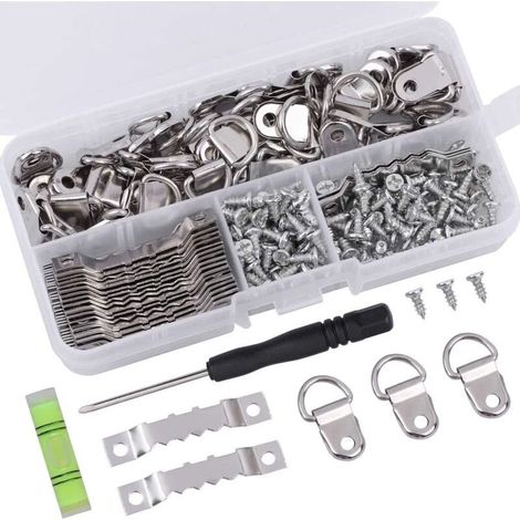 251 Pcs Silver Picture Hooks + Screwdriver Wall Picture Hanger Sawtooth Frame Fixing Invisible Screw-in Picture Hook Triangular Picture Fixing for Mirror Photo Frame Clock Canvas (1/4)