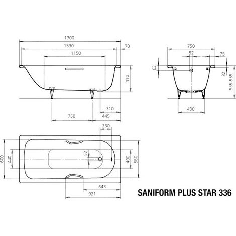 KALDEWEI 133600011001 BW SANIFORM PLUS STAR Mod.336, 1700 x