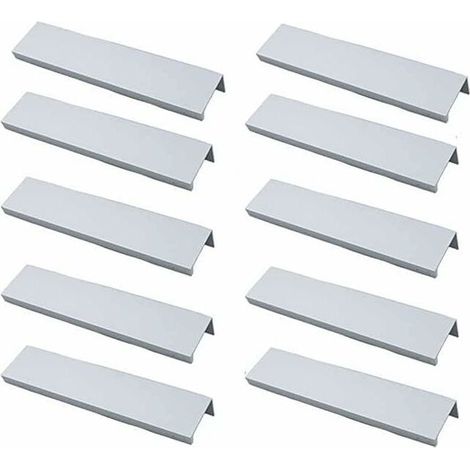 Lot de 10 Poignée Profil Poignée de Meuble Cuisine - Poignée Invisible Poignee de Meuble Brossé Poignée Meuble argent en Alliage d'Aluminium Entraxe 96mm (1/4)