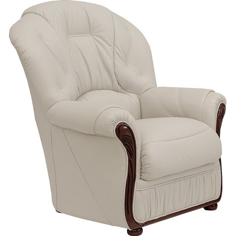 Fauteuil 100% cuir de buffle ivoire DAPHNE