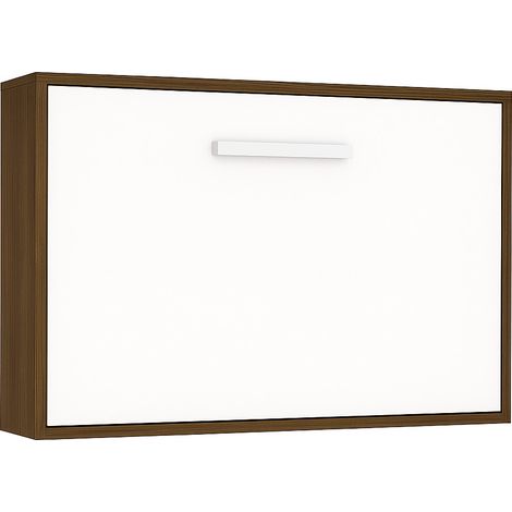 Lit escamotable horizontal OPTIMA - Sommier à lattes - Poignée acier blanc 36cm Sans matelas Frêne-90x180-Cadre Frêne-Façade Blanche (1/5)