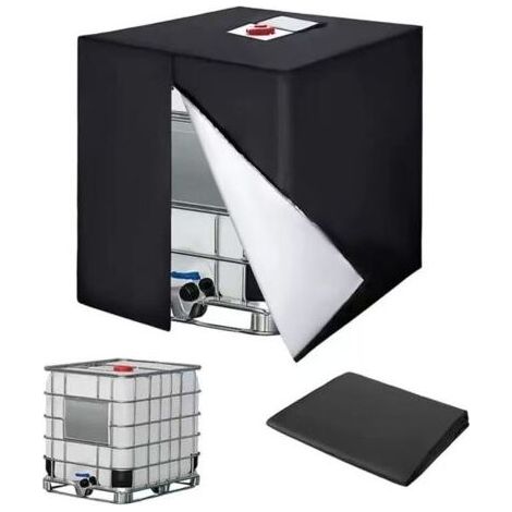 Bache pour Cuve 1000L , 420D Réservoir d'eau Couvercle, Anti-UV Housse Protection Cuve, Bâche de Protection Cuve IBC avec Fermeture éclair, 120 x 100 x 116 cm(Noir) (1/4)