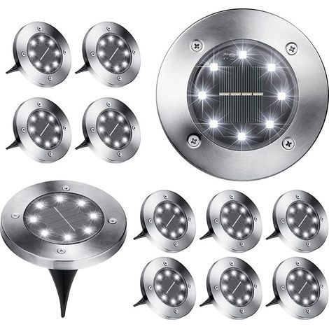 8 LED Lampe Solaire Extérieur, 12PCS Spot Solaire Exterieur Encastrable 6000K Etanche IP65 Lumière Solaire Extérieure, Lampe Solaire Jardin pour Paysage, Passerelle, Pelouse, Étapes, Terrasses-B (1/5)