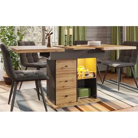 Tkopy - Ensemble table et chaise salle a manger, table de cuisine pliable, Table à rallonge, table extensible, table de cuisine peu encombrante, avec éclairage LED, 140x80x75 cm, noir+naturel (1/5)