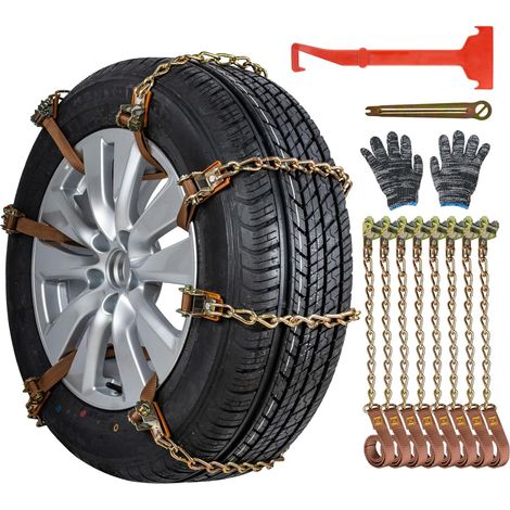 DOLASO 8er-Pack verstellbare Schneeketten mit Kunststoff-Schneeschaufel und Handschuhen, einfach zu installierende, langlebige Reifen-Schneeketten (1/4)