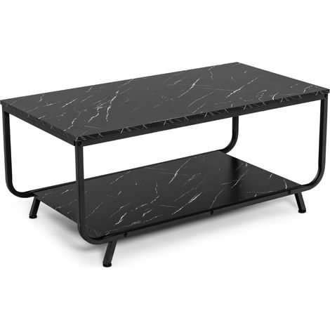 Tavolino da caffè in finto marmo, Tavolino moderno adatto a ufficio salotto e balcone 105x55x46,5cm Nero (1/4)