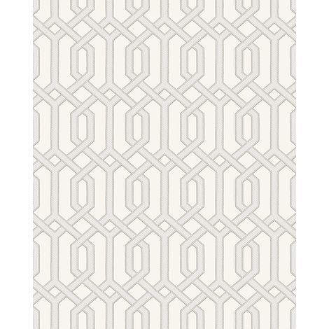 Carta da parati grafica Profhome BA220011-DI Carta da parati TNT goffrata a caldo goffrata con motivo grafico ed accenti metallici bianco bianco-crema argento 5,33 m2 (1/4)
