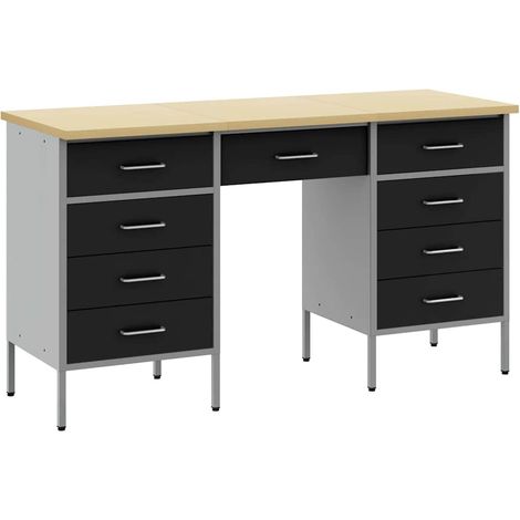 Armario de trabajo 3 uds. Negro Madera Ingenierizada y Acero vidaXL