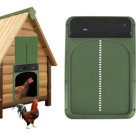 Porta automatica per pollaio Rosvola a energia solare con sensore di luce crepuscolare/alba, porta automatica per pollaio - Verde