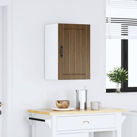 Armoire murale de cuisine avec porte vitrée en bois d’ingénierie chêne marron 40 x 31 x 60 cm - PANGIVO (1/5)
