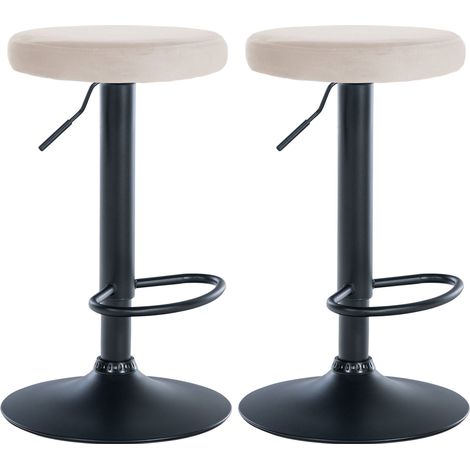 Set di 2 sgabelli da bar con seduta in tessuto di velluto crema e struttura in metallo nero TDB10706