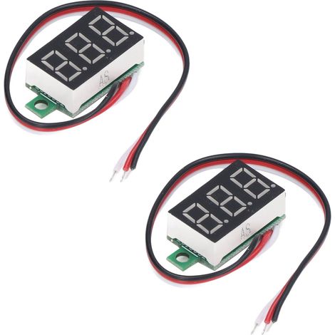 Voltmètre numérique LED 2 pièces, testeur de tension DC 0-30V, écran 0,36 pouce, 3 fils, lumière rouge, voltmètre miniature pour batterie voiture (1/5)