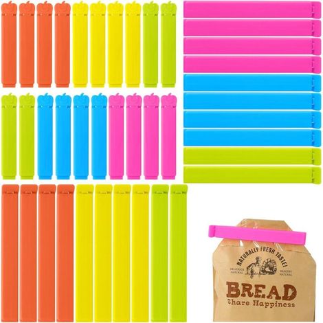 40 clip per sacchetti alimentari, chiusura per sacchetti alimentari da 7/11 cm, colori assortiti. Clip da cucina per confezionare caramelle e snack.