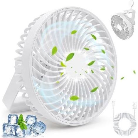 Leiser und leistungsstarker USB-Tischventilator: Wiederaufladbarer 4-Gang-Ventilator mit LED-Beleuchtung (1/5)