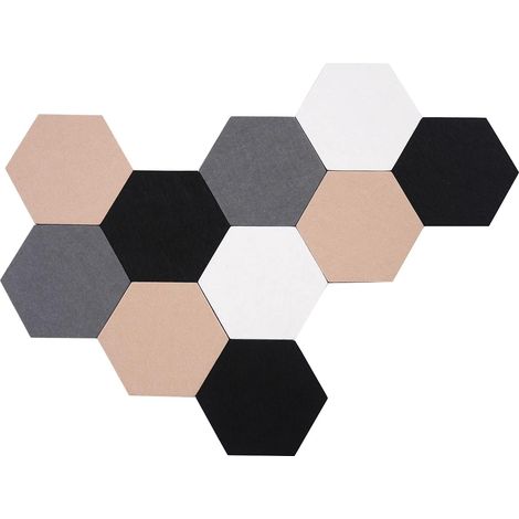 Lot de 10 panneaux hexagonaux autocollants en feutre pour tableau d'affichage mural, tableau en liège et feutre avec punaises pour photos et mémos (1/5)
