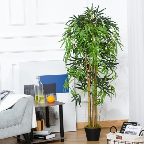 Bambou artificiel de 150 cm de haut avec pot - le bureau - plante artificielle décorative réaliste pour la maison - vert