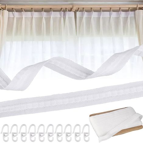 Ruban textile de 30 mètres, 50 crochets, crochets élastiques de 2,5 cm, accessoires pour rideaux, embouts de tissu, poulies