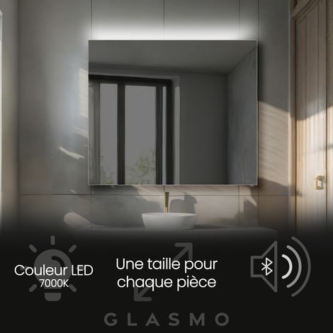 Miroir lumineux de salle de bain 80x90 cm Josie - Vertical Rectangulaire Moderne Miroir avec LED Illumination - Blanc Froid 7000 K avec Haut Parleur (1/5)