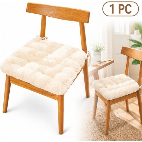 1 Pièce, Couleur Beige, Coussin de Chaise Carré en Peluche Douce, en Tissu, Ajustable, pour Cuisine, Bureau (1/5)