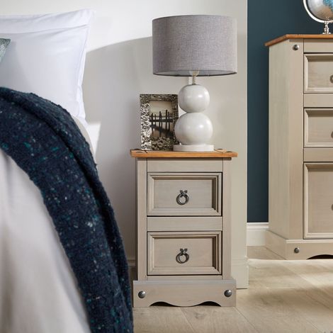 Corona Pine Grey Bedside Cabinet 2 Drawer Bedroom Drawers Side Table Nightstand (1/3)