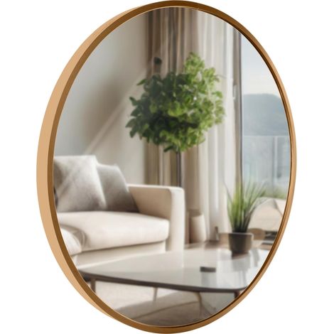Miroir mural rond 45 cm cadre minimaliste doré 3 cm design moderne fixation murale incluse 100008452