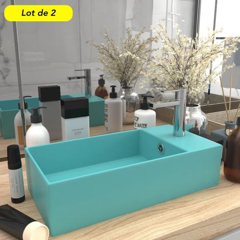 Lot de 2 Lavabos de Salle de Bain Chic & Moderne Turquoise. SANS Mitigeur (1/5)