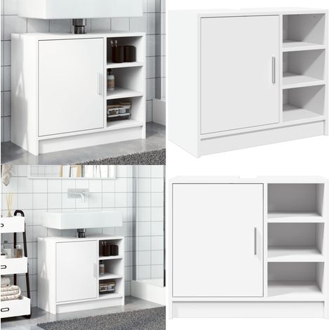 Armoire de lavabo blanc 63x29x55 cm bois d'ingénierie - Meuble De Salle De Bain - Armoire De Lavabo - Rangement Salle De Bain - Meuble Sous Lavabo - Meubles Blancs - Home & Living (1/5)