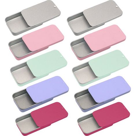 Lot de 10 boîtes métalliques coulissantes - 6 x 3,4 cm - Couleurs assorties (1/5)