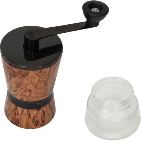 Ce moulin à café manuel moud le café en douceur, possède une conception ergonomique, 8 réglages ajustables, une belle apparence et est portable, ce qui le rend idéal pour le camping. (1/5)