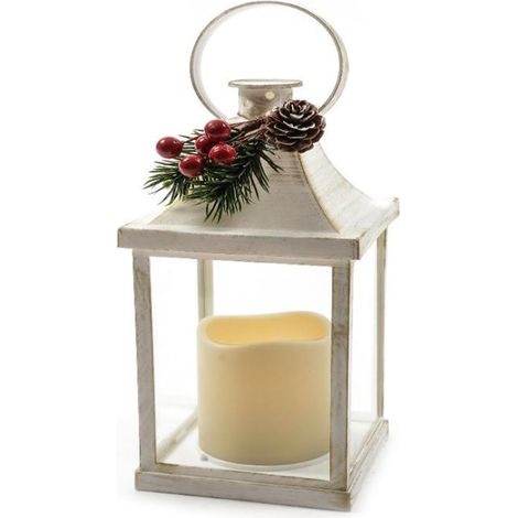 Lanterna natalizia in plastica con candela led per decorazioni natalizie -Bianco (1/4)