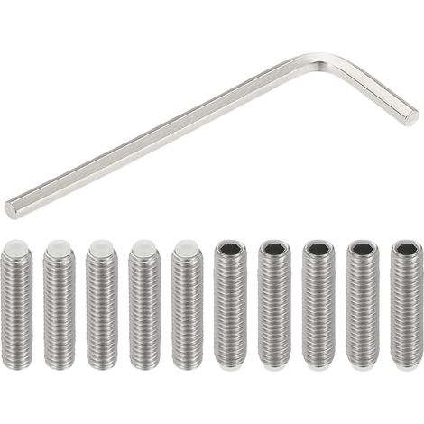 Vis Sans Tête M6x25mm Pointe en Nylon, 10Pcs Boulon à Tête Creuse Hexagonale Métrique en Acier Inoxydable 304, Anti-Dérapant, Entraînement Hexagonal Interne Avec Clé à Molette (1/5)