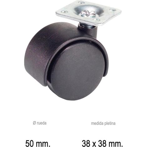 Rueda Domestica Nylon Negro Placa 50 mm.