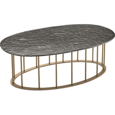 Tavolino D90 cm con base in metallo Beige e piano in vetro martellato Fume' MUTE (1/2)