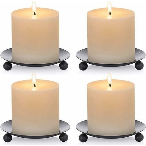 bougeoir Et Chandelier 4pcs Of Iron Candle Plate, Support De Bougie, Noir, Dcoratif, Plaque De Bougie En Fer, Support Pour Bougie De 11cm De Diamt (1/5)