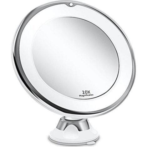 10x Magnifying LED Lighted Mirror with Strong Suction Cup, Battery Operated - Makeup Mirror with Dimmable Natural Light for Bathrooms (White) (1/4)