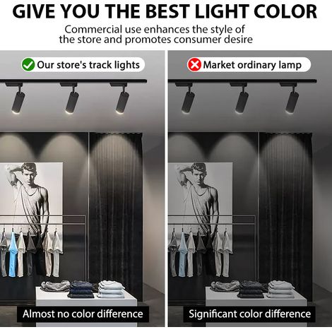 6er Schienensystem Schwarz 30W Warmweiß, LED Deckenbeleuchtung mit Spots, Schienen und Verbindern für Wohnbereiche