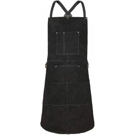 (black) Welding Apron, Cowhide Leather Work Apron with 6 Pockets, 24" x 36" Multifunctional Kitchen Apron, Adjustable Straps from M to XXL for Men and Women (1/4)