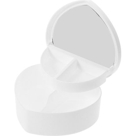 Boîte à Bijoux Cœur Double Couche avec Miroir, Blanche, PP (1/5)