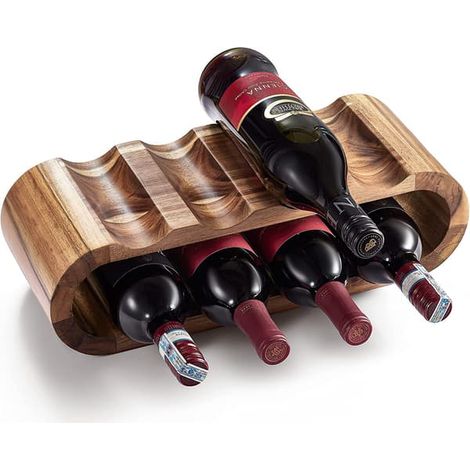 Casier à vin autoportant en bois d'acacia, pouvant contenir 8 bouteilles, étagère à vin, idéal pour la décoration intérieure et les cadeaux autour du vin (1/5)
