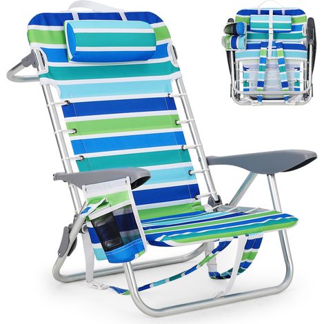 Chaise de plage, Pliable, 5 positions, bretelles de portage, porte-téléphone, porte-gobelet, barre à serviette,Supporte 150 kg (1/5)