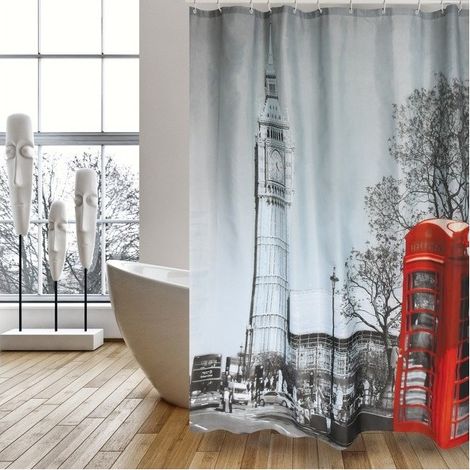 Rideau de douche Polyester 180x200cm Londres - Anneaux inclus MSV (1/3)