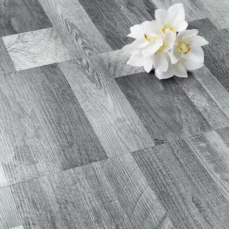 Dalle Lino Sol Adhesif PVC Salle de Bain Vinyle Adhésif Sol Bois Gris Carreaux Adhesif Cuisine Sols Imperméable Dalle PVC Adhesive Bois Revêtement de Sols Gris pour Chambre 30×30CM 5 Dalles (1/5)