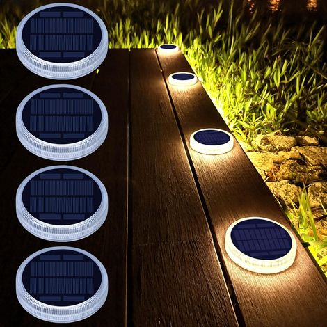 Lampe Solaire Extérieur, Lumière Solaire Jardin 24 LED 360° Lampe Solaire au Sol IP68 Auto On/Off Éclairage de Paysage pour Escalier, Route, Chemin, Allée, Patio, Pont (4 Pack, Blanc Chaud 3000K) (1/5)