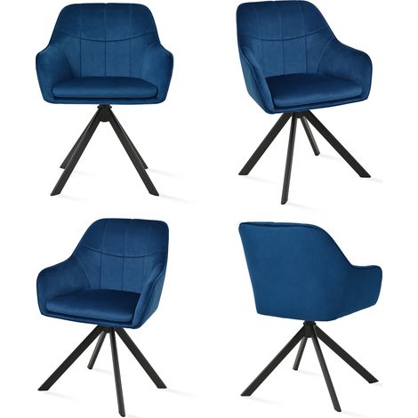 Goeurvant Chaises Pivotante Confortable avec Dossier Large et Accoudoirs Ergonomiques - Lot de 4 - Bleu