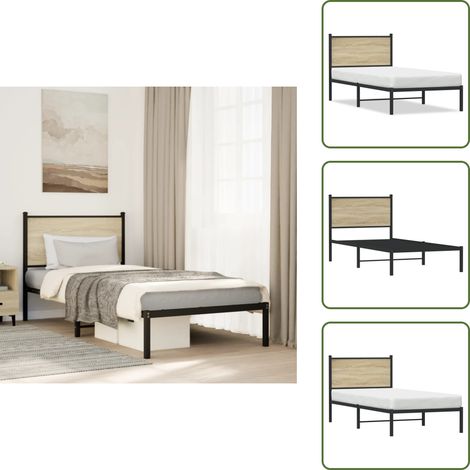 Cadre de lit en métal sans matelas chêne sonoma 80x200 cm - Cadre De Lit - Lit Simple - Lit En Métal - Lit Chêne Sonoma - Meuble Chambre (1/5)