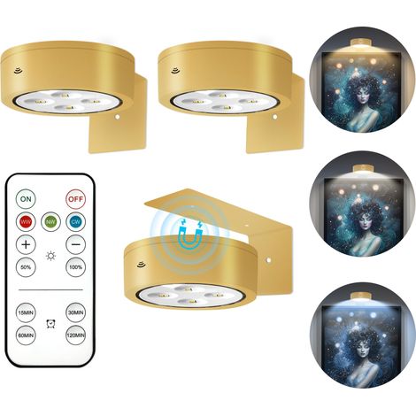 Lot de 3 éclairages de tableaux RGB à piles — Éclairage artistique magnétique à LED (avec fonction de variation d'intensité à distance et minuterie) (1/4)