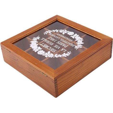 Boîte de rangement en bois 9 compartiments, 24 x 24 x 7 cm, couleur bois naturel (1/5)