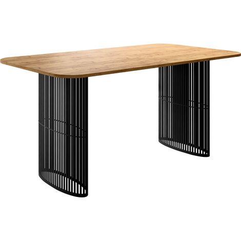 Table Oswego 163, Chêne doré artisanal, 76x90x160cm, Disponible, Stratifié, Métal