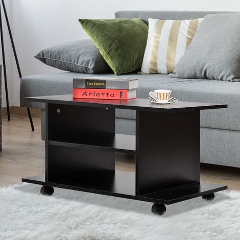 Mueble para TV con ruedas giratorias, banco de madera para TV con estantes, soporte para televisores de hasta 42 pulgadas, estilo contemporáneo para salón, dormitorio y oficina, 80 x 40 x 40 cm, negro