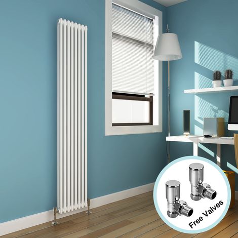 ELEGANT 1800 x 372 mm Traditional Radiator Cast Iron Style Radiator White Double Vertical Column Radiators + Angled Radiator Valves (1/5)